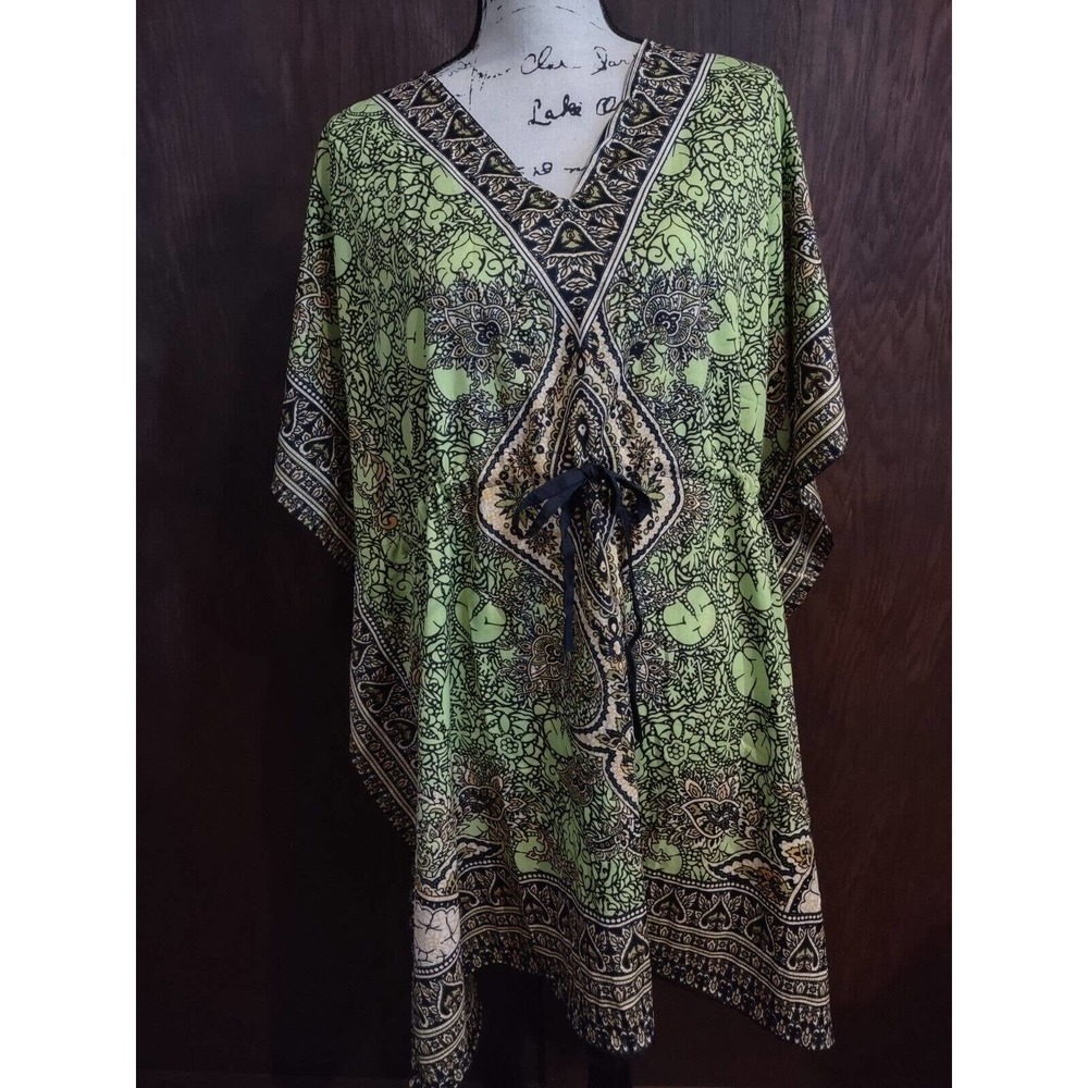 Anjli Unitalla Dress Caftan Kaftan Cover Up LIme Green Dress Lilypad Boho Hippie